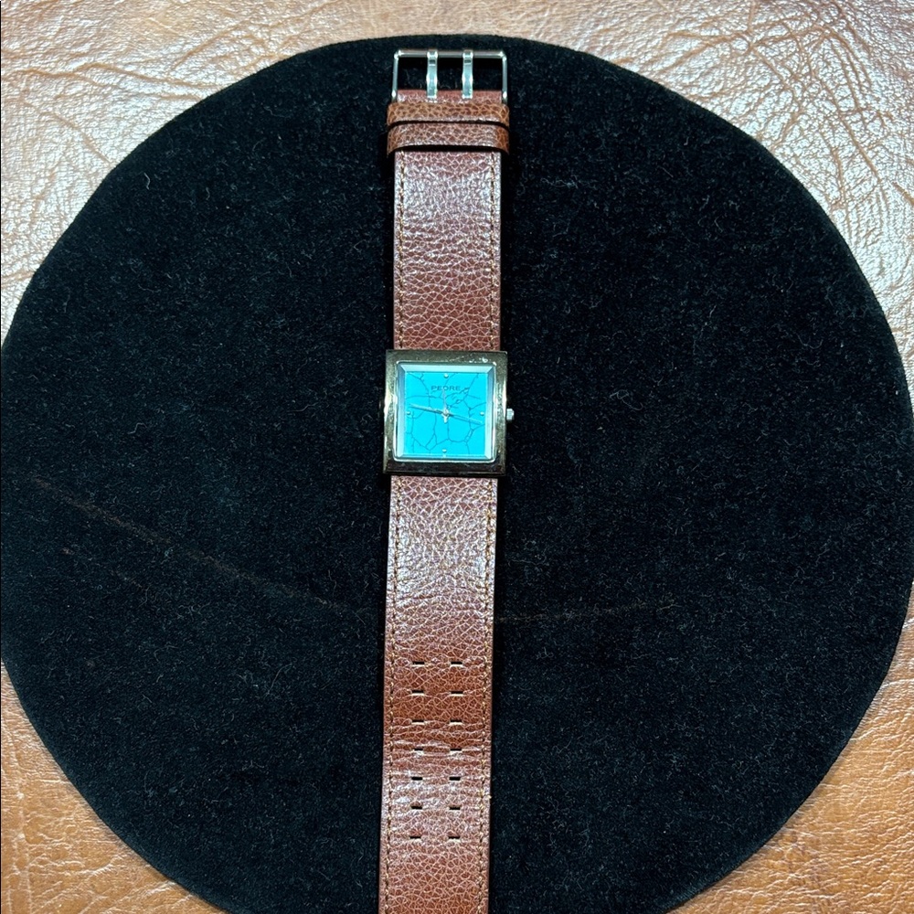 Pedro Brown Leather Strap Women’s Watch with Turquoise Dial